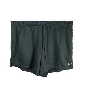 NIKE Dark Green / Black Athletic Drawstring Knit Waistband Stretch Shorts M